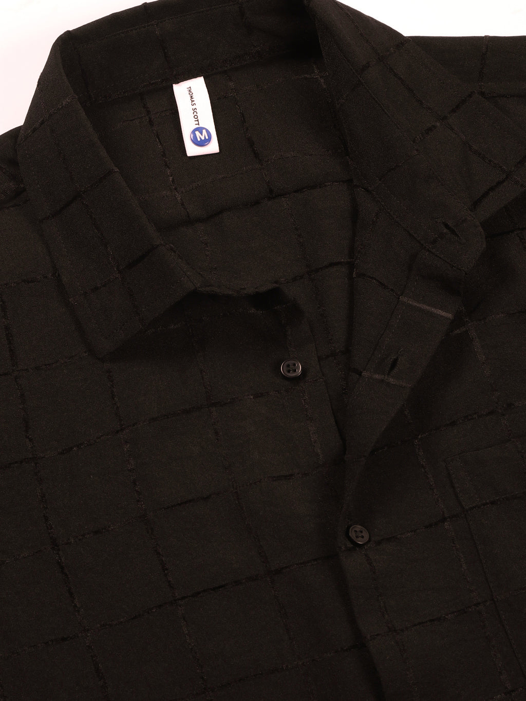Thomas Scott Men Black Regular Fit Long Sleeves Spread Collar Windowpane Checks Casual Shirt