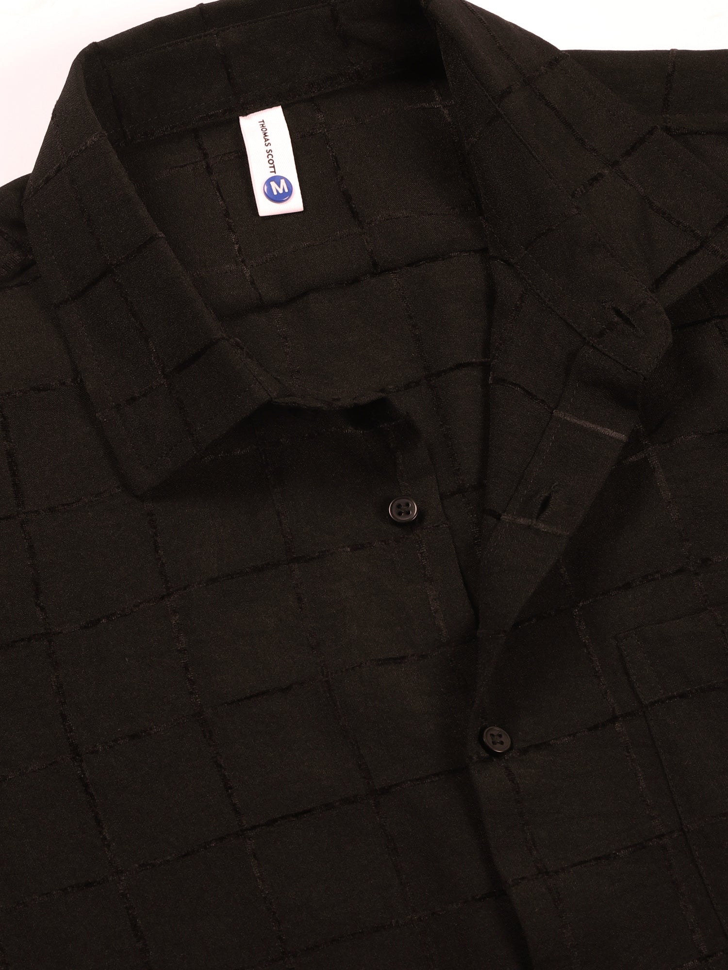 Thomas Scott Men Black Regular Fit Long Sleeves Spread Collar Windowpane Checks Casual Shirt