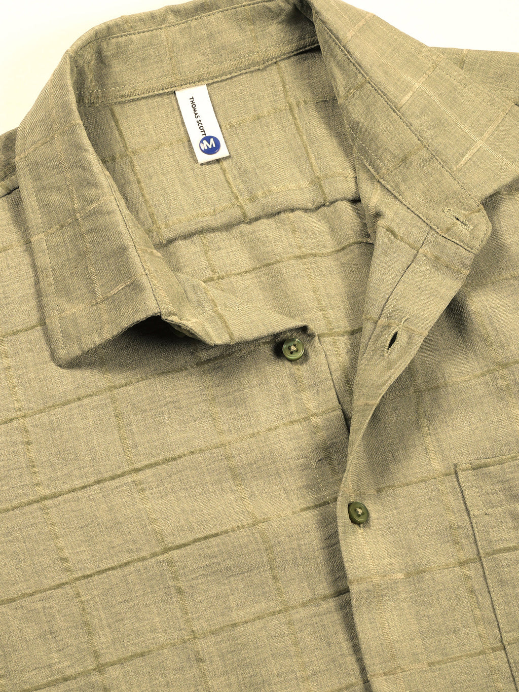 Thomas Scott Men Green Regular Fit Long Sleeves Spread Collar Windowpane Checks Casual Shirt