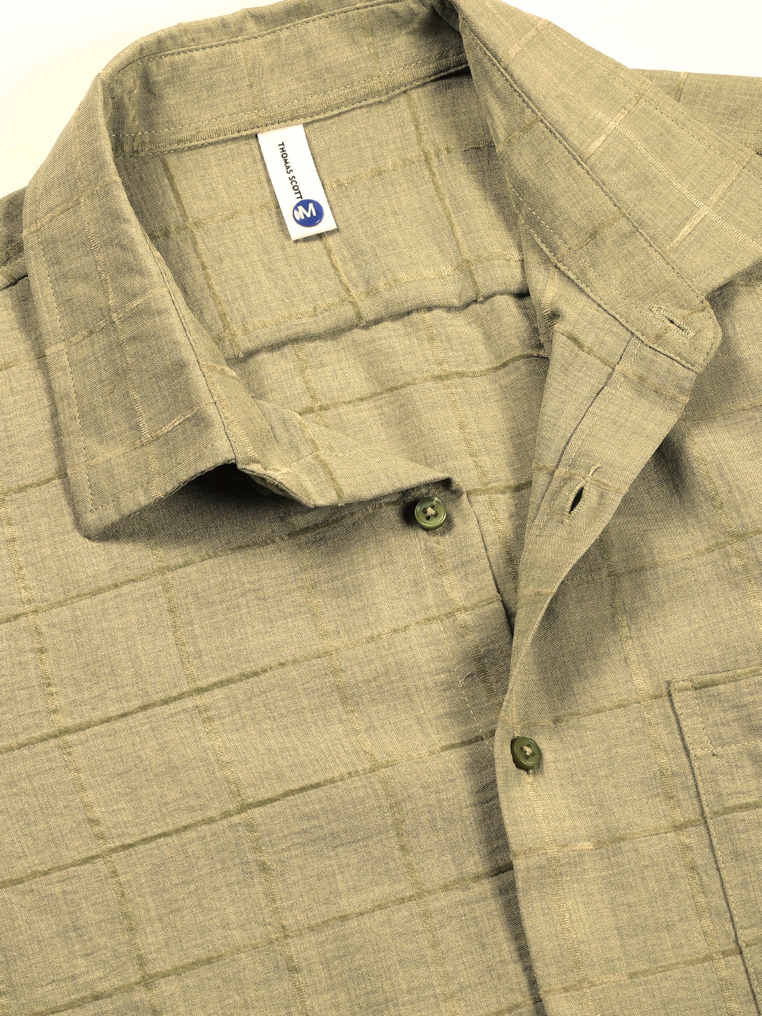 Thomas Scott Men Green Regular Fit Long Sleeves Spread Collar Windowpane Checks Casual Shirt
