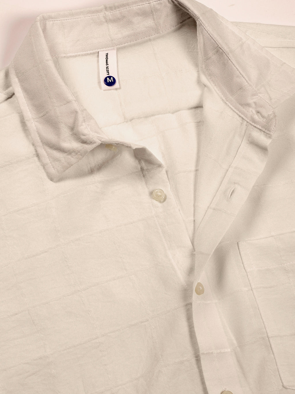 Thomas Scott Men White Regular Fit Long Sleeves Spread Collar Windowpane Checks Casual Shirt