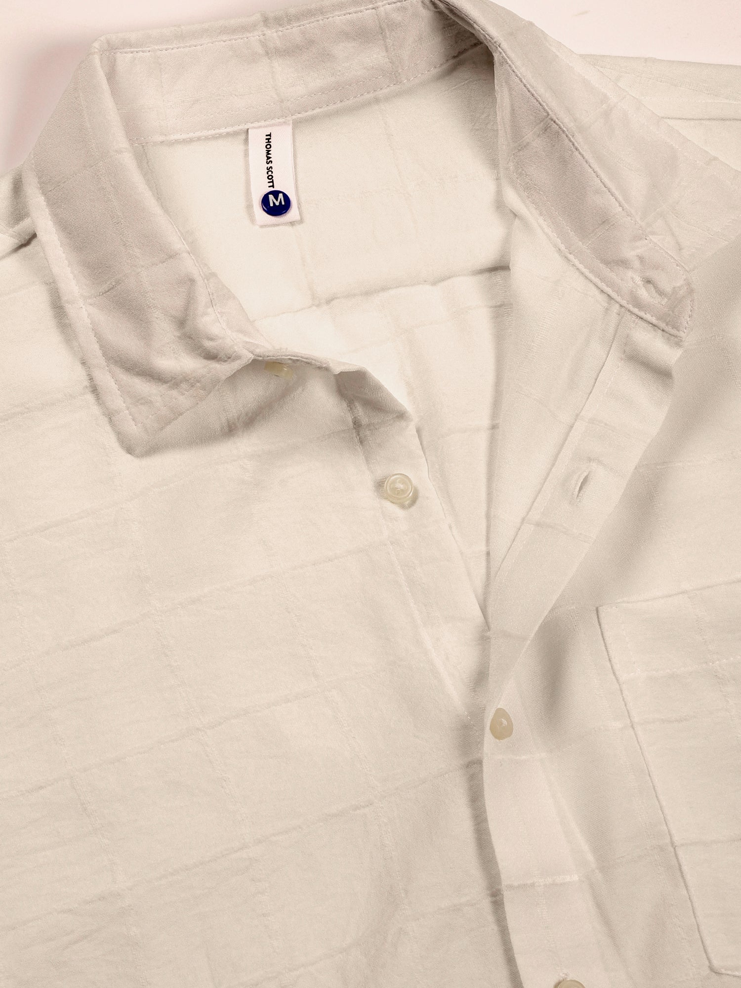 Thomas Scott Men White Regular Fit Long Sleeves Spread Collar Windowpane Checks Casual Shirt