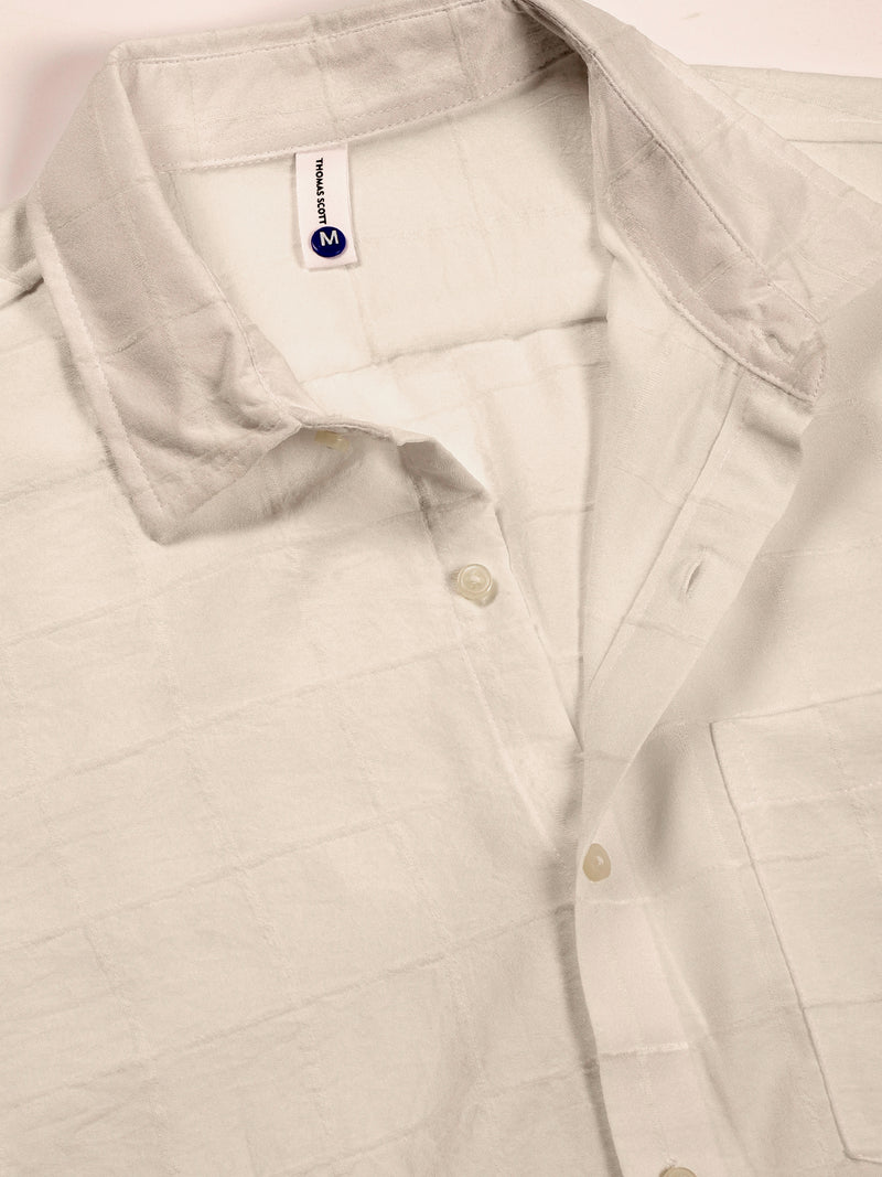 Thomas Scott Men White Regular Fit Long Sleeves Spread Collar Windowpane Checks Casual Shirt