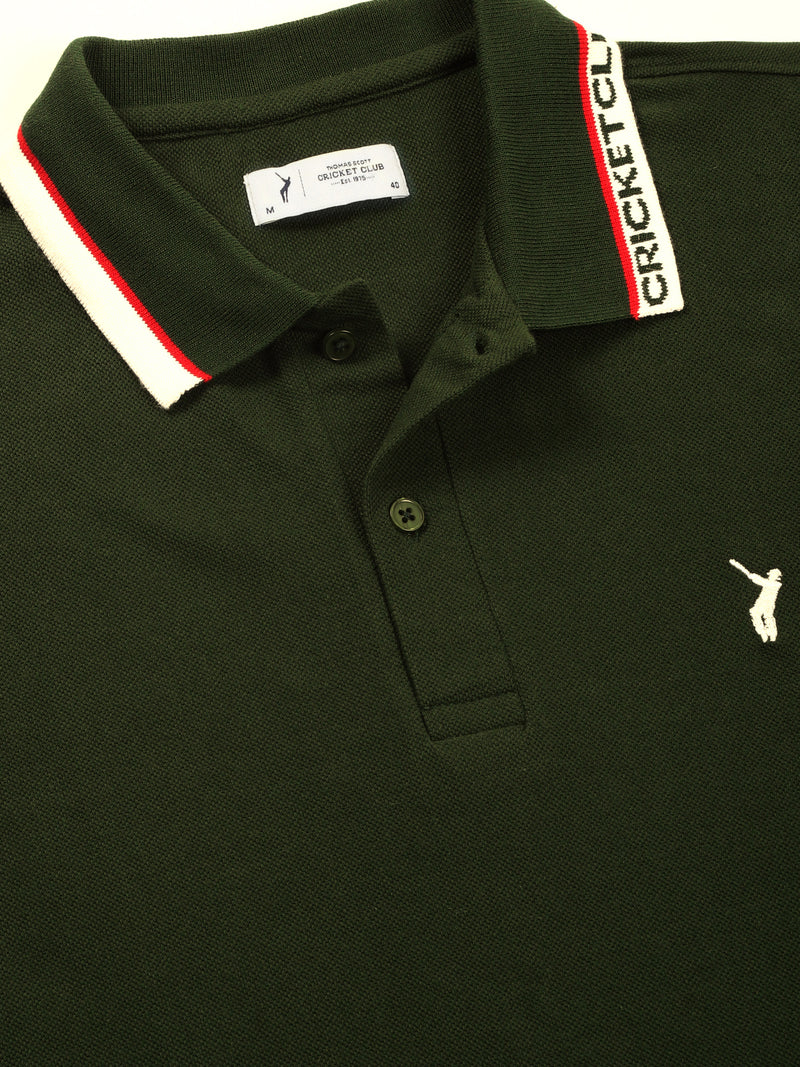 Thomas Scott Men Bottle Green Regular Fit Short Sleeves Knitted Polo Collar T-shirt