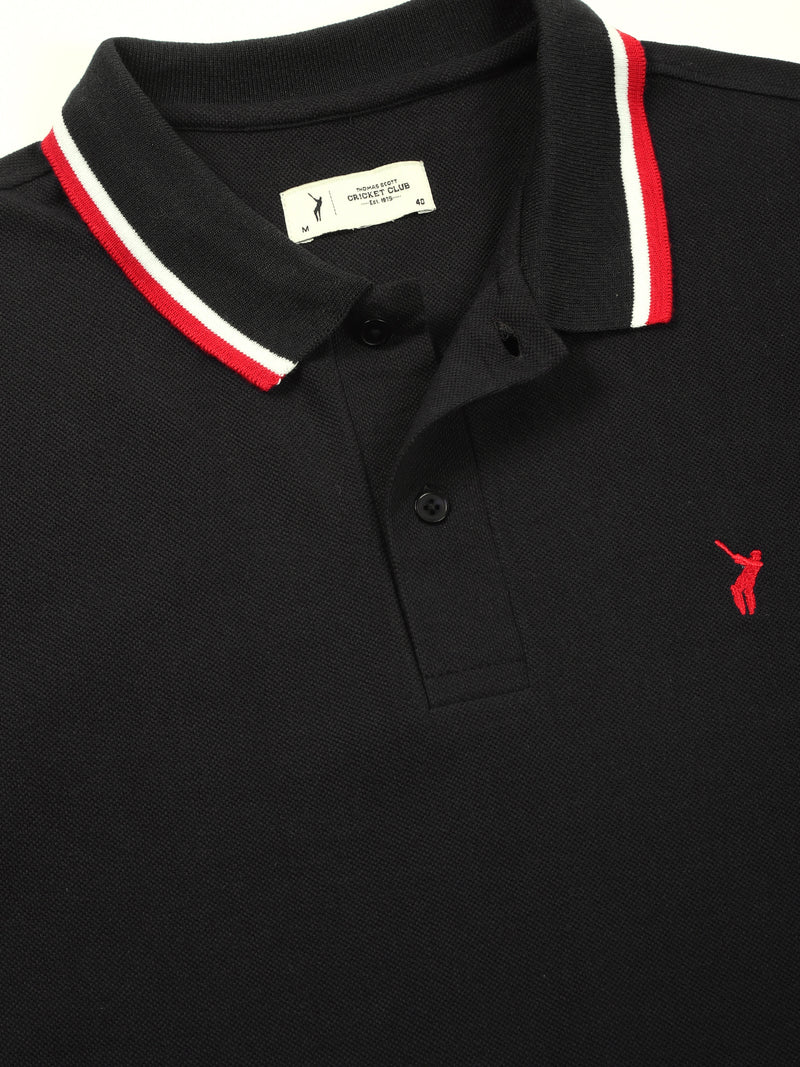 Thomas Scott Men Navy Regular Fit Short Sleeves Knitted Polo Collar T-shirt