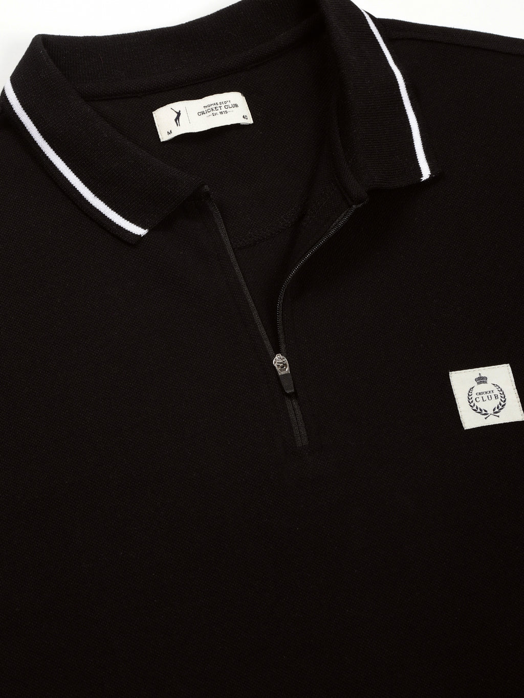 Thomas Scott Men Black Regular Fit Short Sleeves Knitted Polo Collar T-shirt