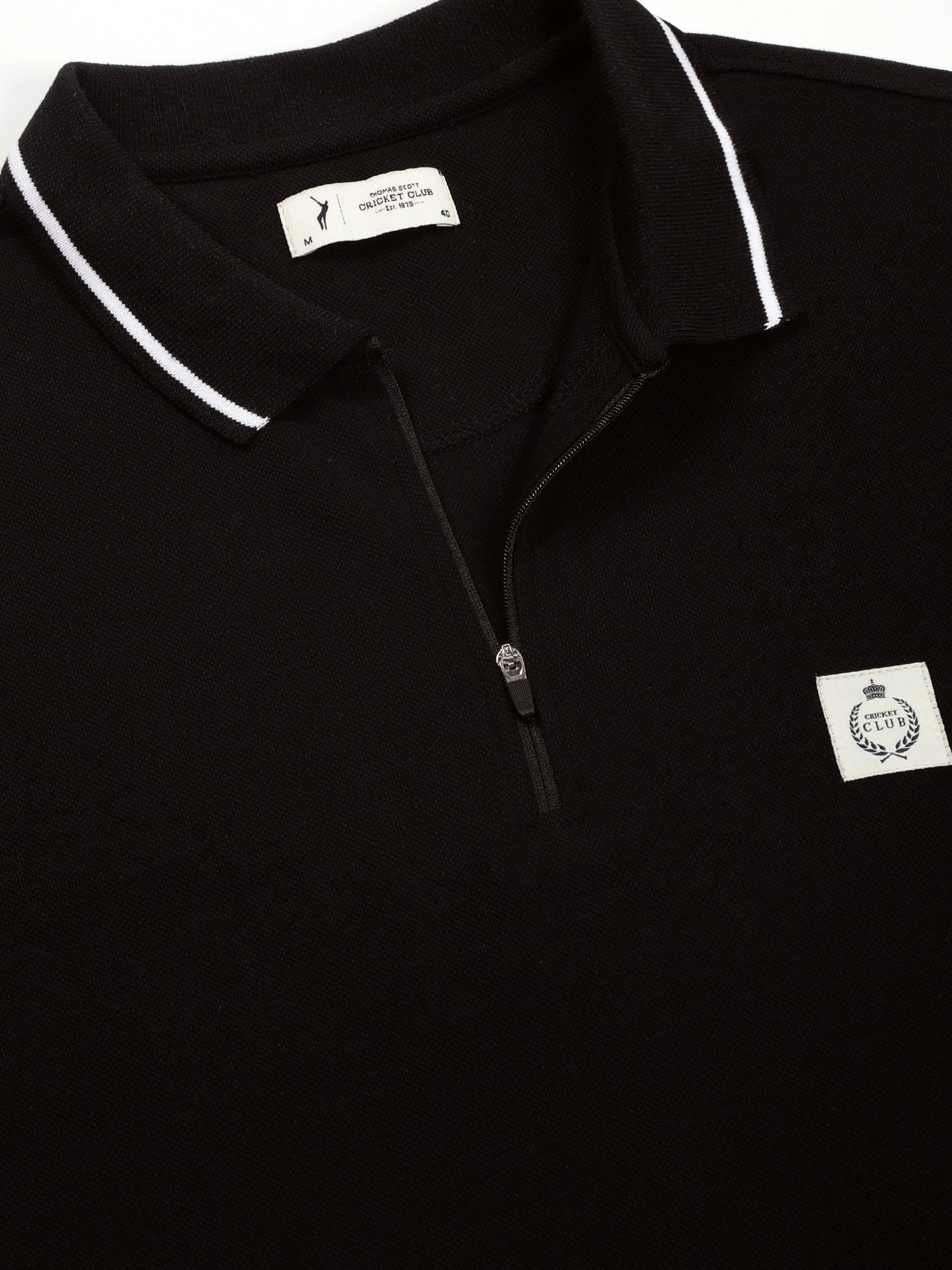 Thomas Scott Men Black Regular Fit Short Sleeves Knitted Polo Collar T-shirt