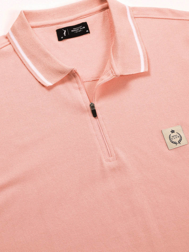 Thomas Scott Men Pink Regular Fit Short Sleeves Knitted Polo Collar T-shirt
