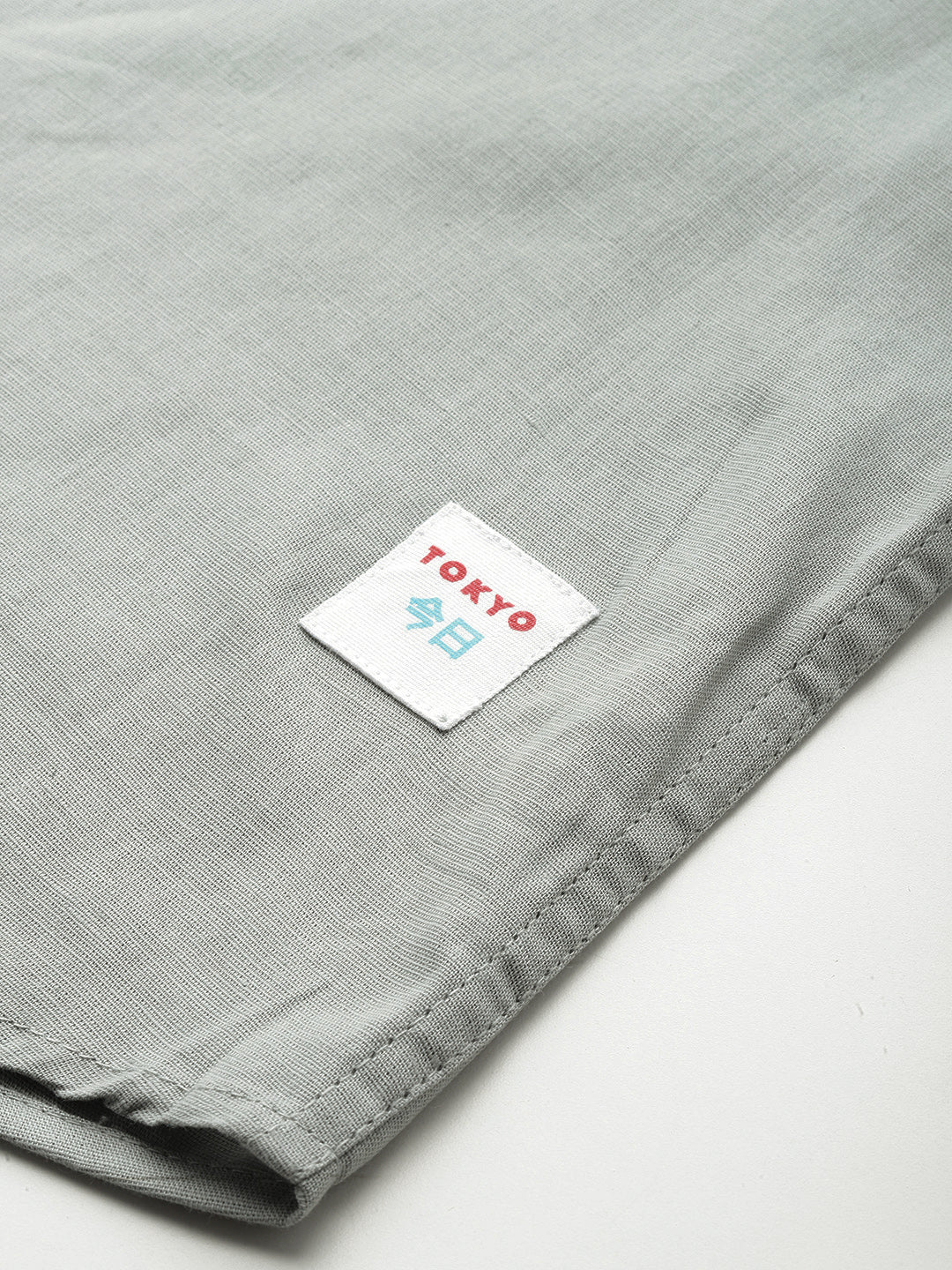 Thomas Scott Men Grey Premium Plus Size Regular Fit Long Sleeves Band Collar Solid Cotton Linen Casual Shirt
