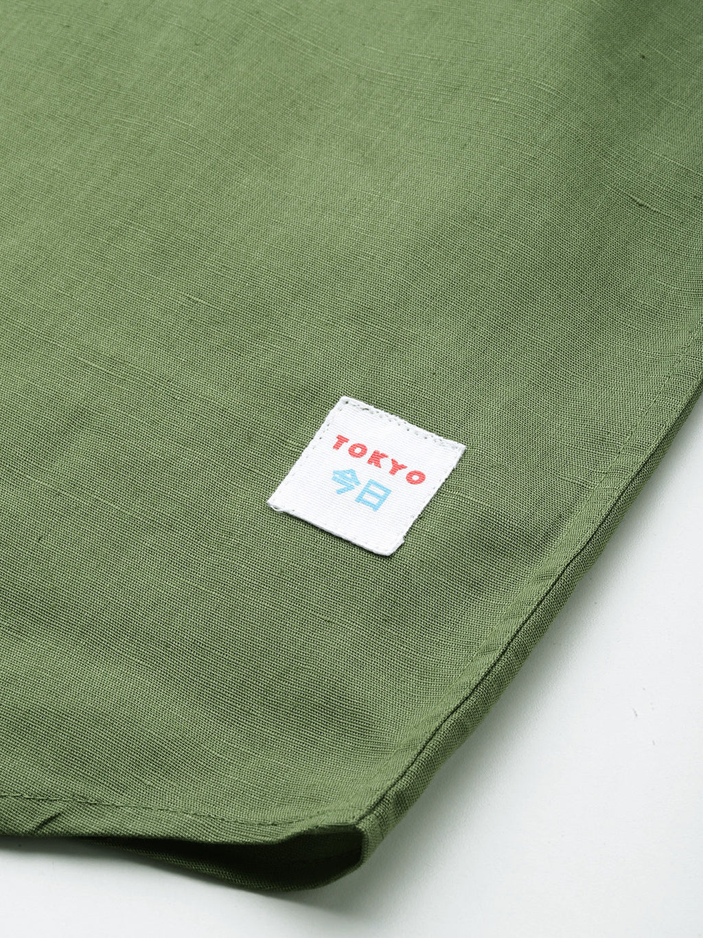 Thomas Scott Men Olive Premium Plus Size Regular Fit Long Sleeves Band Collar Solid Cotton Linen Casual Shirt