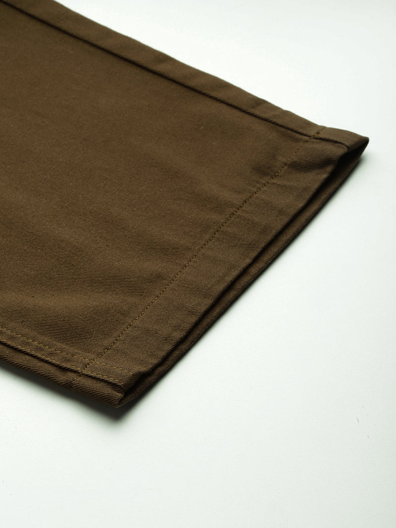 Thomas Scott Men Dark Olive Plus Size Smart Easy Wash Regular Fit Mid-Rise Solid Woven Trouser