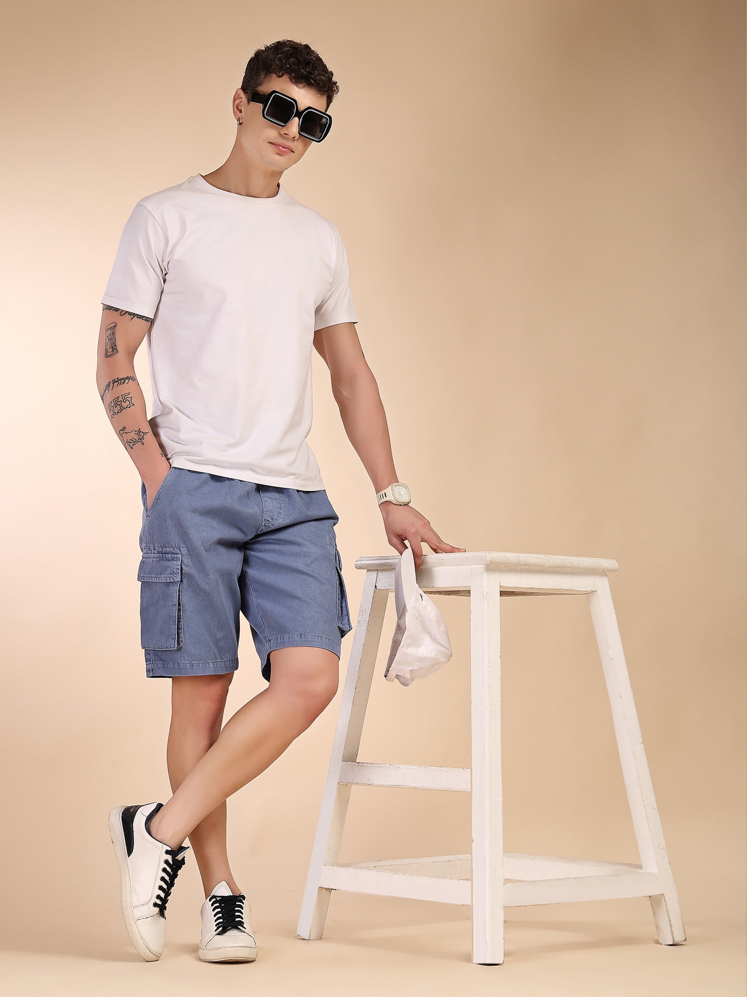 Thomas Scott Men Blue Mid-Rise Straight Fit Above Knee Cotton Woven Cargo Shorts