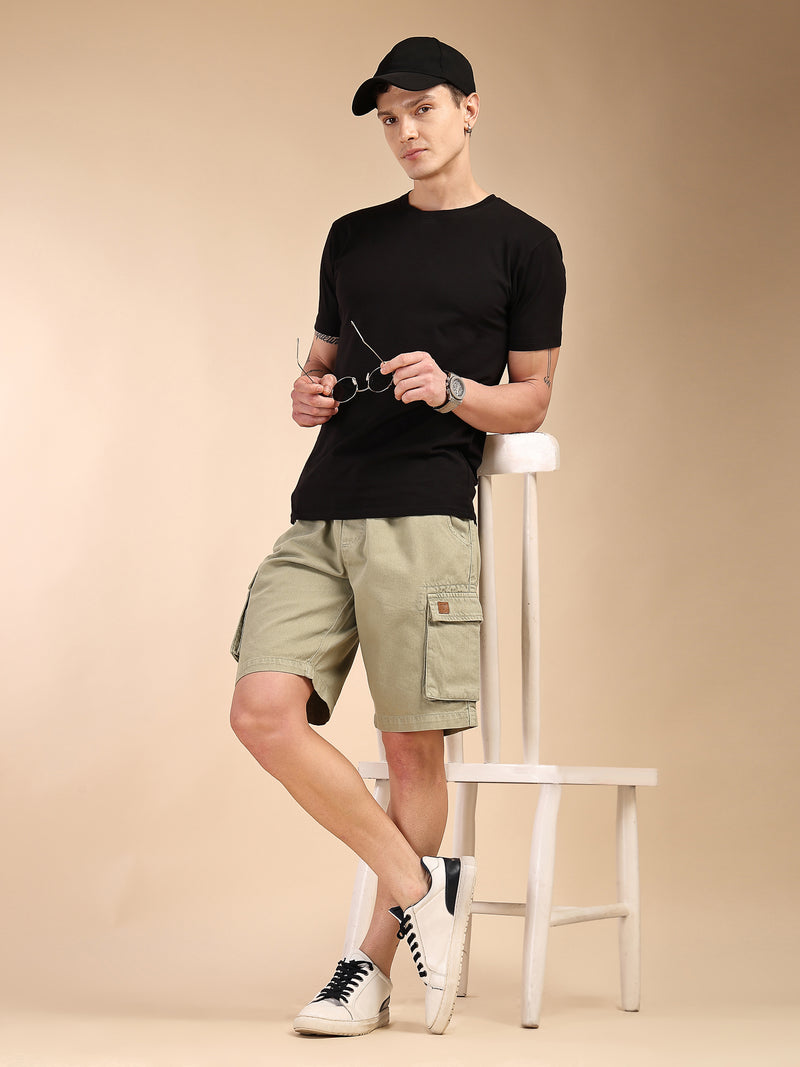 Thomas Scott Men Green Mid-Rise Straight Fit Above Knee Cotton Woven Cargo Shorts