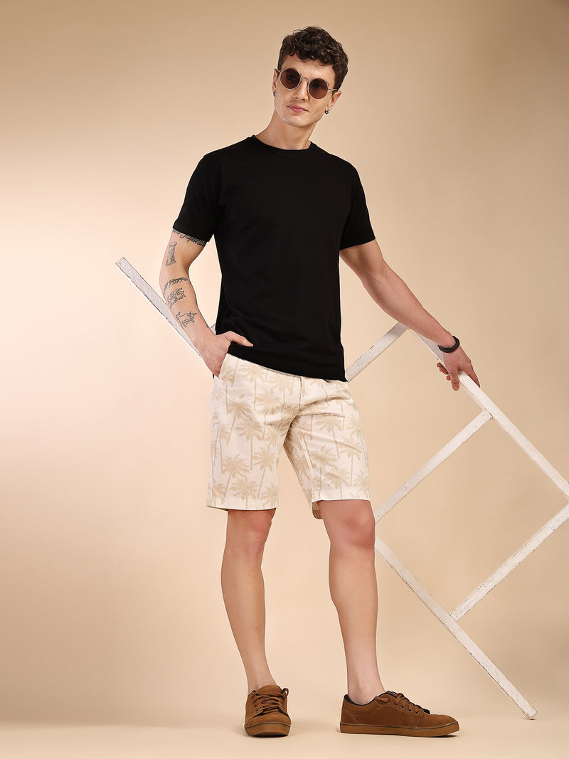 Thomas Scott Men White2 Mid-Rise Regular Fit Floral Printed Cotton Woven Chinos Shorts