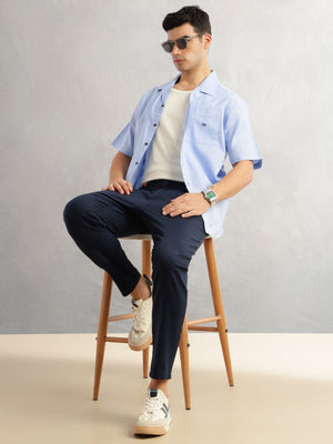Thomas Scott Men Blue Oversized Fit Short Sleeves Cuban Collar Gingham Checks 100% Cotton Casual Shirt