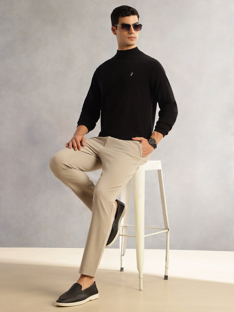 Thomas Scott Men Black Regular Fit Long Sleeves Turtle Neck 100% Cotton Solid Knitted Pullover Sweater