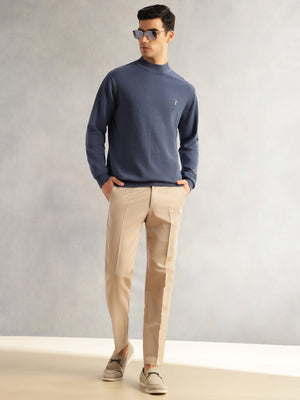 Thomas Scott Men Navy Regular Fit Long Sleeves Turtle Neck 100% Cotton Solid Knitted Pullover Sweater