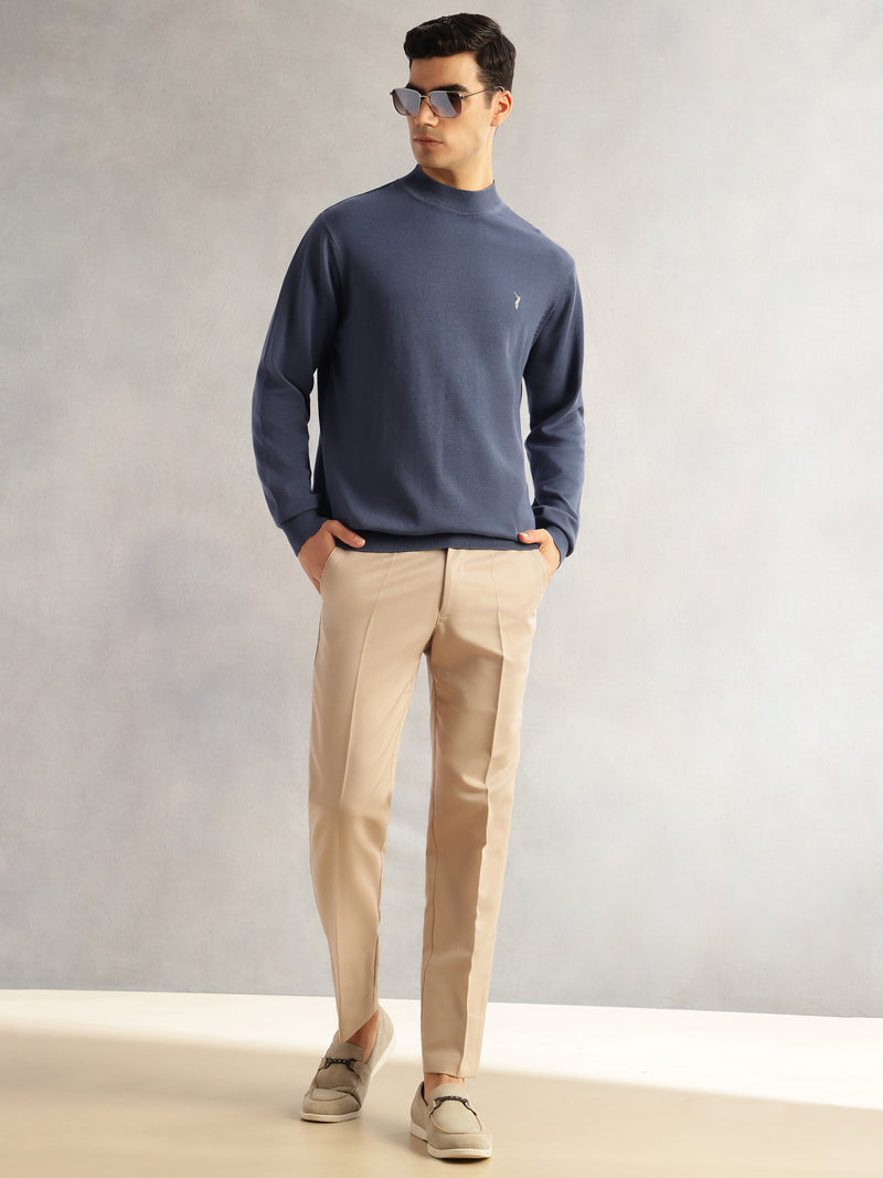 Thomas Scott Men Navy Regular Fit Long Sleeves Turtle Neck 100% Cotton Solid Knitted Pullover Sweater