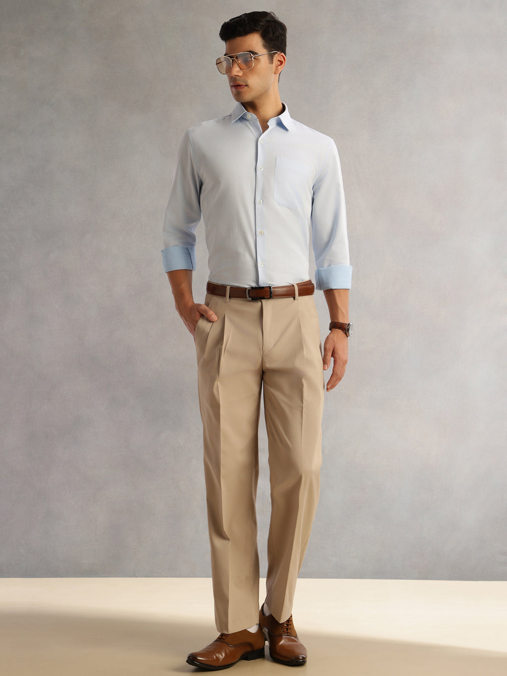 Thomas Scott Men Light Blue Regular Fit Long Sleeves Cutaway Collar 100% Cotton Dobby Formal Shirt