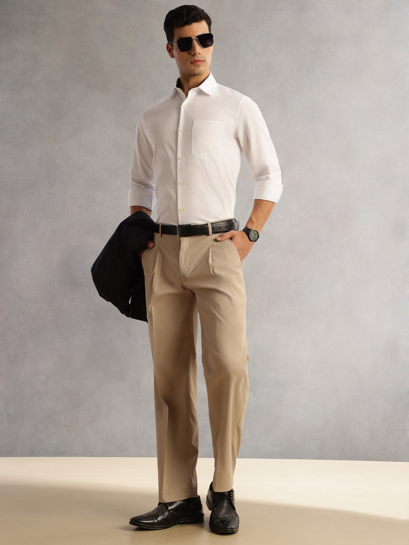 Thomas Scott Men White Regular Fit Long Sleeves Cutaway Collar 100% Cotton Dobby Formal Shirt