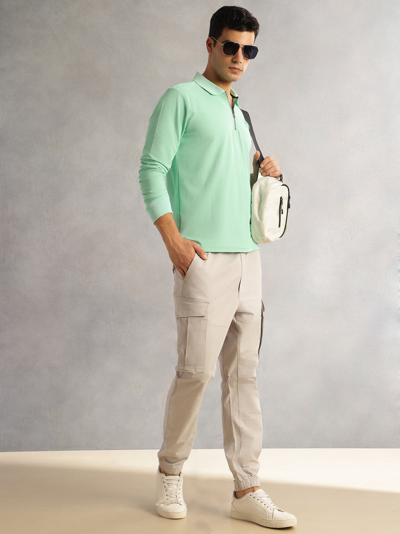 Thomas Scott Men Pista Regular Fit Long Sleeves Solid Polyester Knitted Polo Collar T-shirt