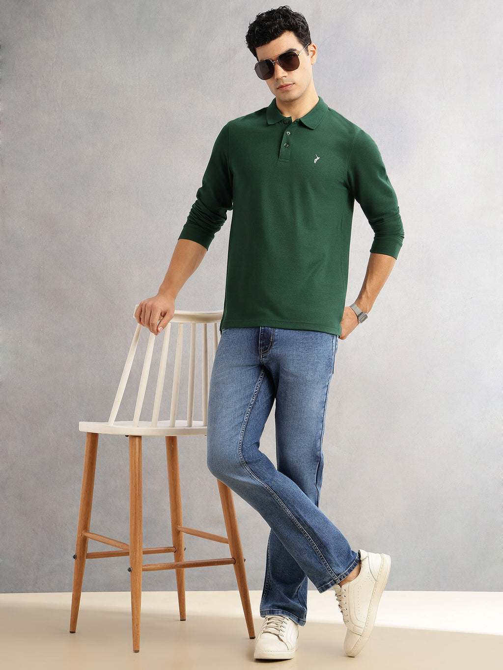 Thomas Scott Men Bottle Green Regular Fit Long Sleeves Solid Polo Collar Knitted T-shirt