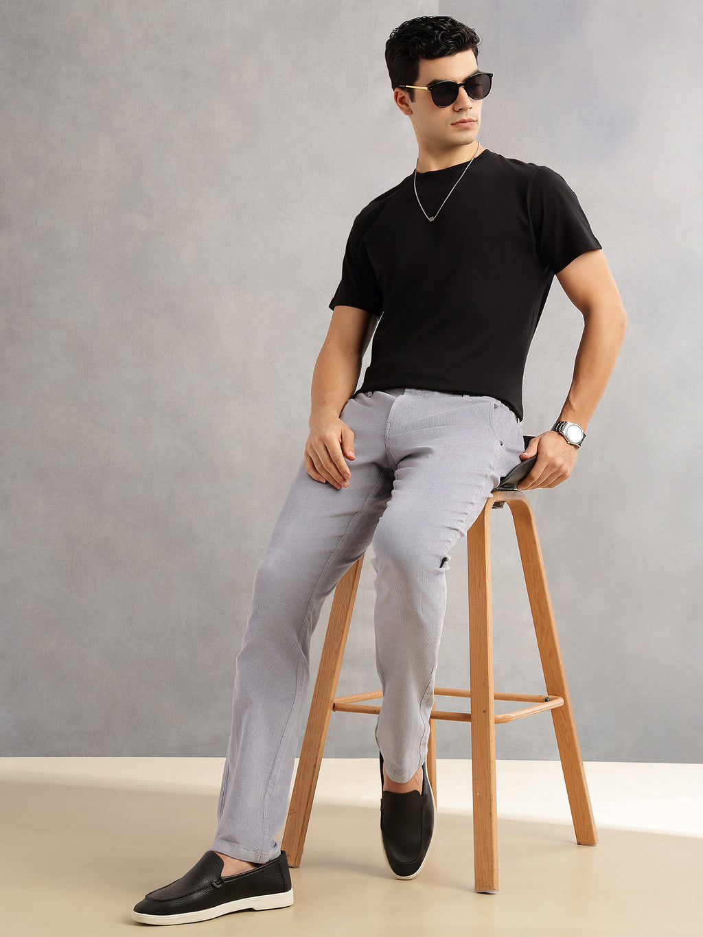 Thomas Scott Men Grey Regular Fit Mid-Rise 4 Pockets Woven Corduroy Trouser