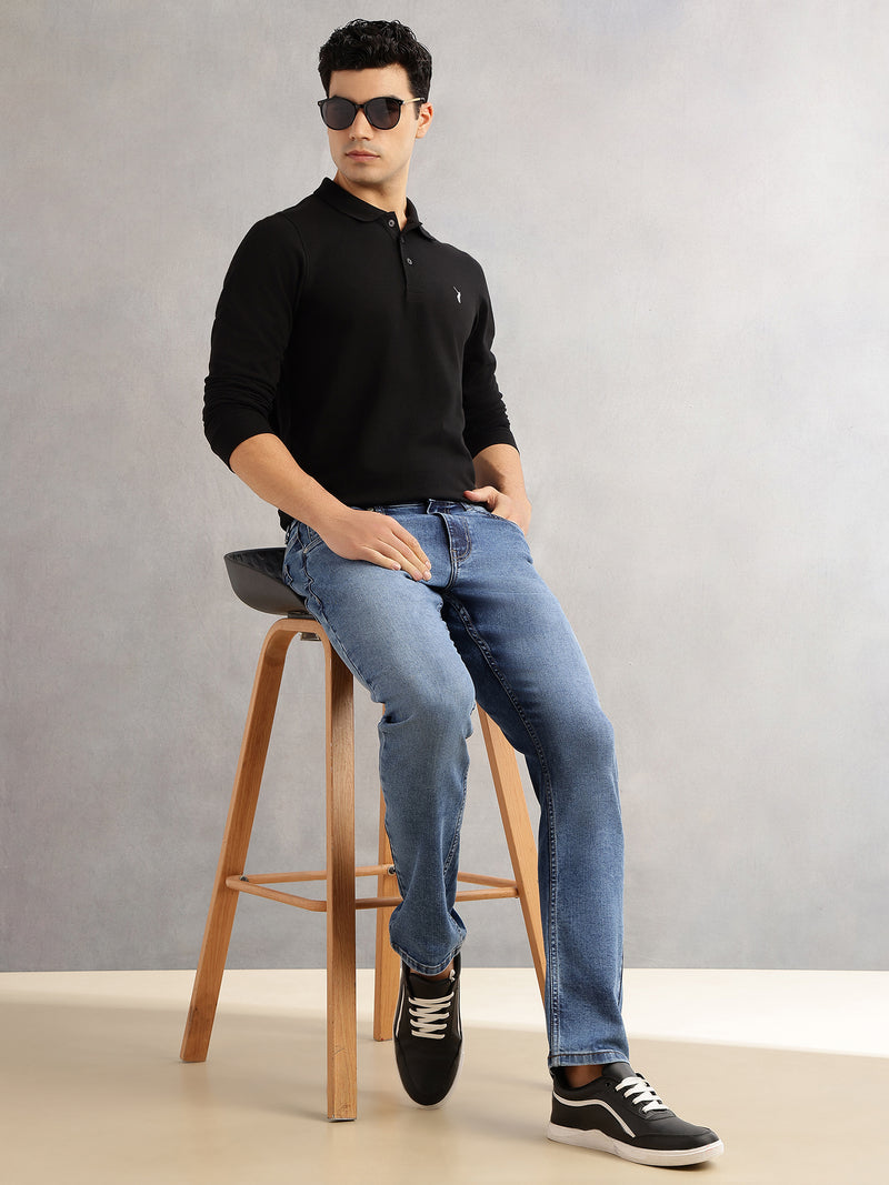 Thomas Scott Men Mid Blue Straight Fit Mid-Rise 5 Pockets Faded Stretchable Jeans
