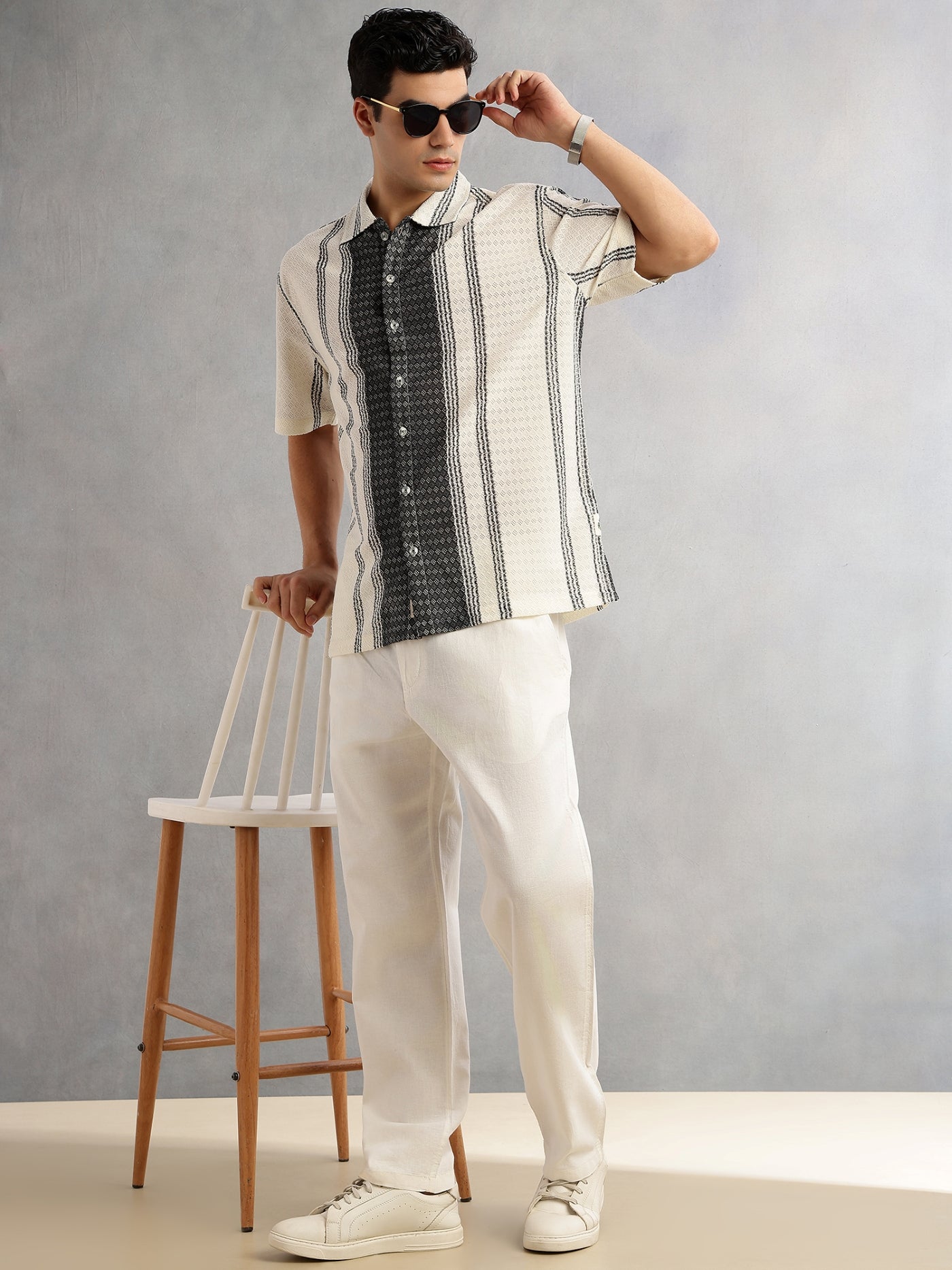 Thomas Scott Men Self Design Textured Regular Fit Semi-Sheer Casual Crochet Shirt