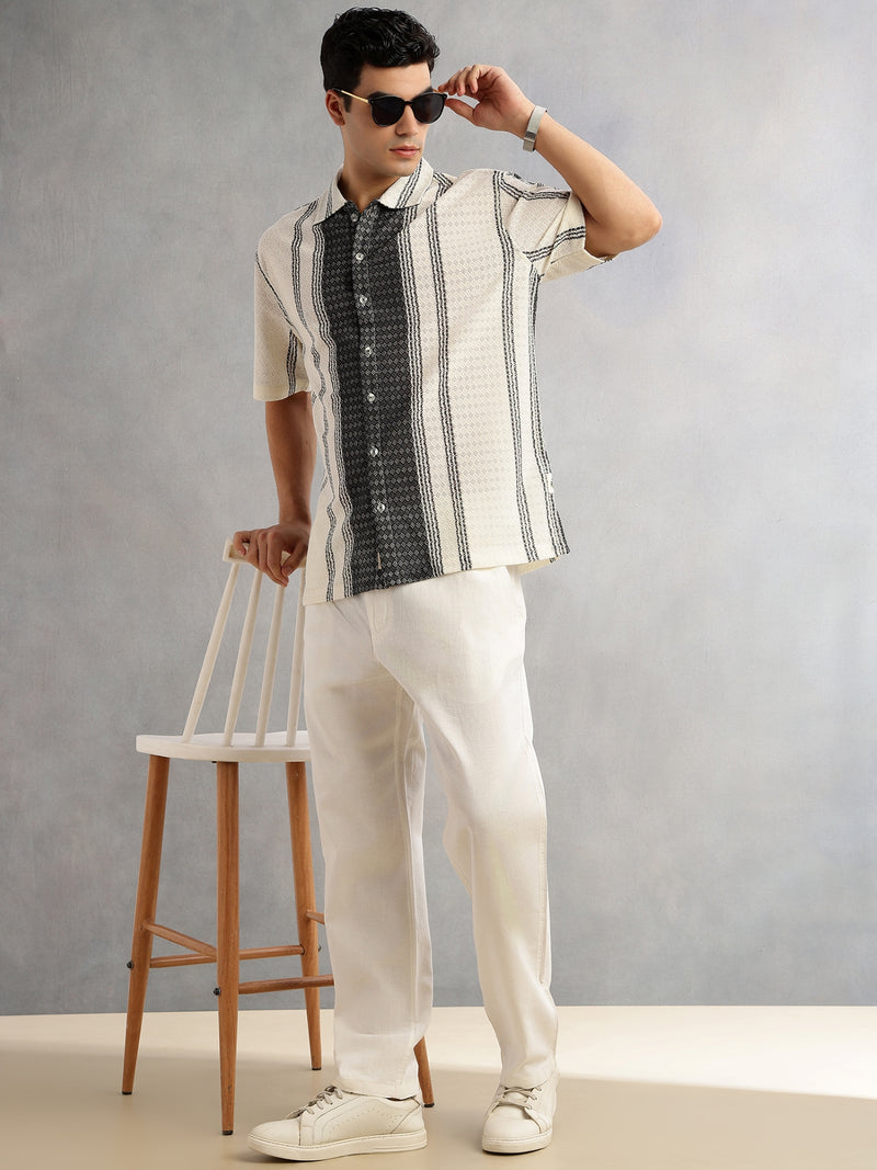 Thomas Scott Men Self Design Textured Regular Fit Semi-Sheer Casual Crochet Shirt