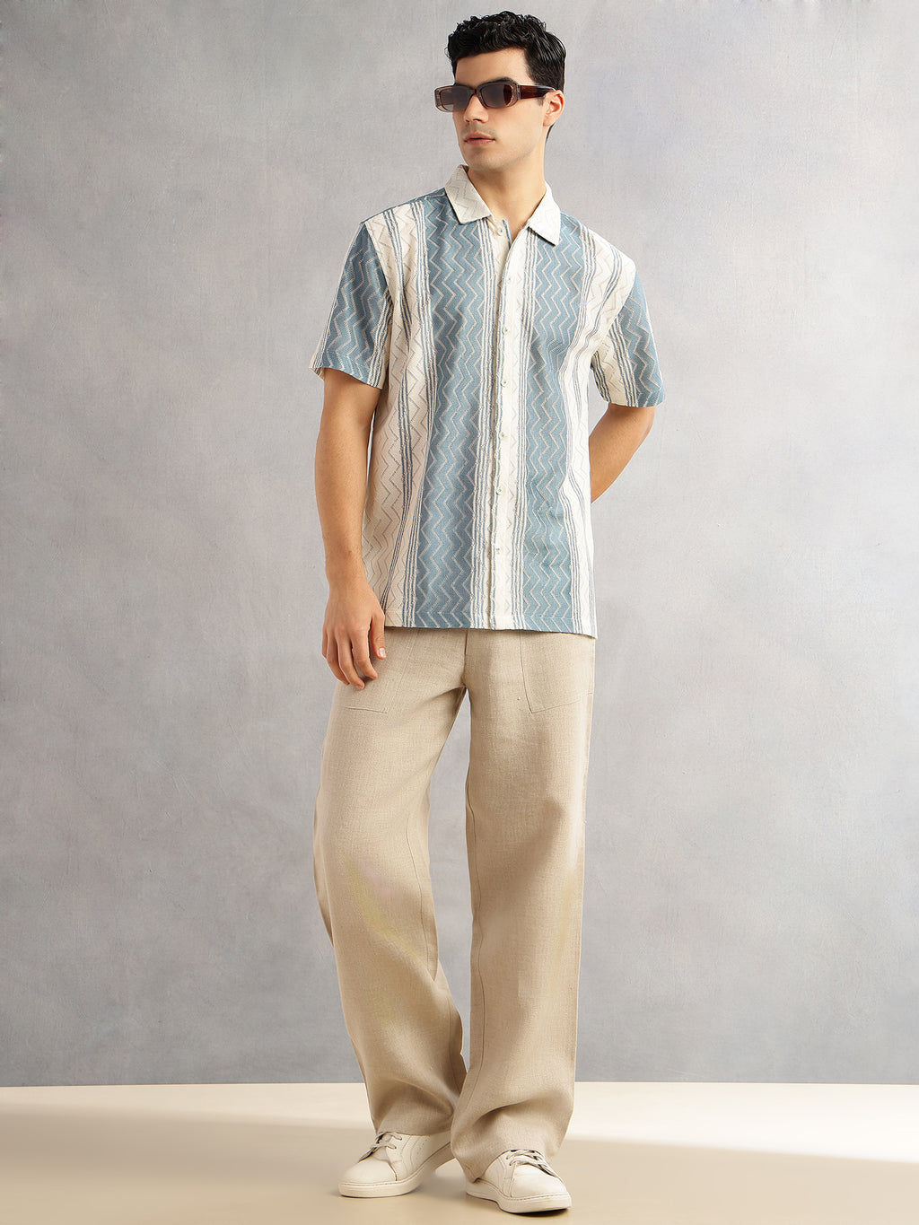 Thomas Scott Men Geometric Printed Regular Fit Semi-Sheer Casual Crochet Shirt