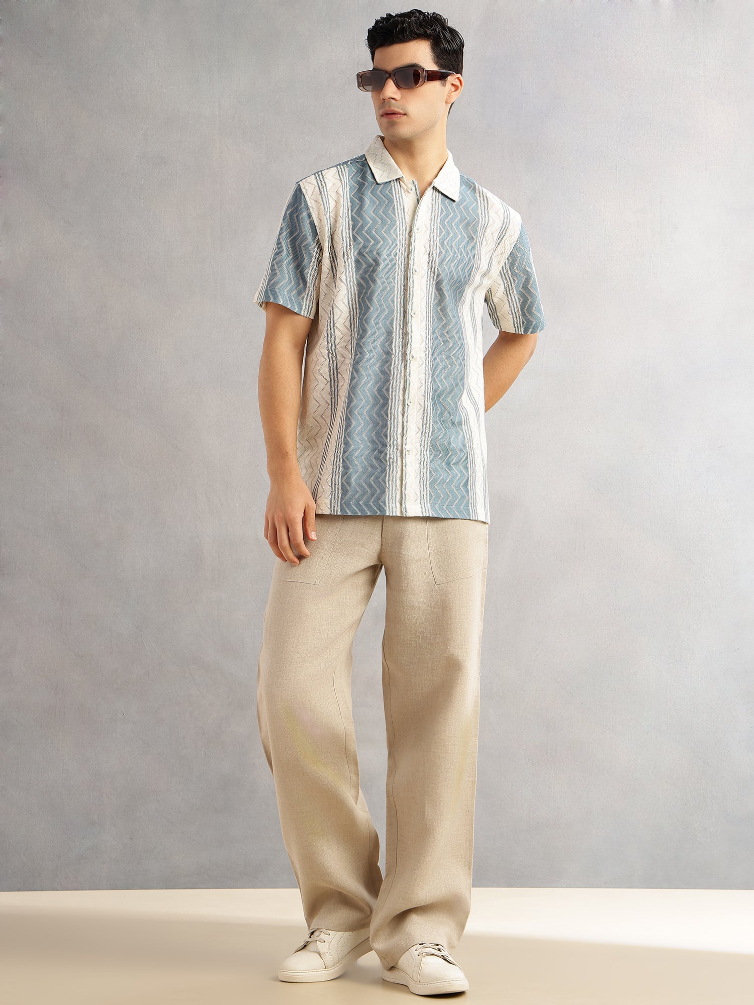 Thomas Scott Men Geometric Printed Regular Fit Semi-Sheer Casual Crochet Shirt