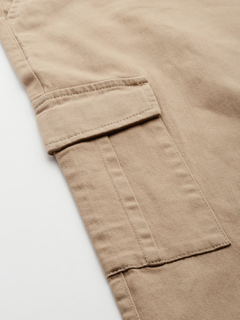 Thomas Scott Men Beige Cricket Club Plus Size Regular Fit Mid-Rise Solid Woven Cargo Trouser