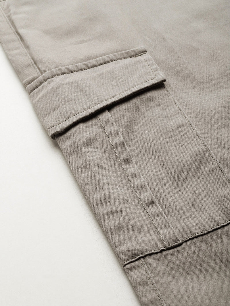 Thomas Scott Men Grey Cricket Club Plus Size Regular Fit Mid-Rise Solid Woven Cargo Trouser