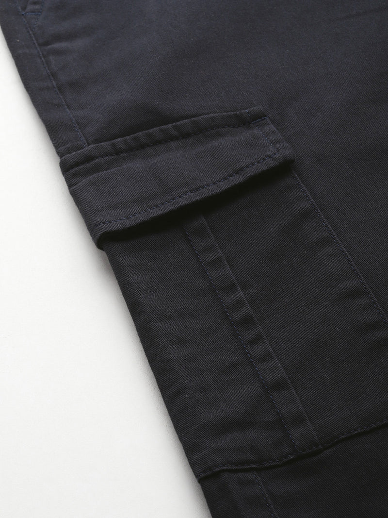 Thomas Scott Men Navy Cricket Club Plus Size Regular Fit Mid-Rise Solid Woven Cargo Trouser