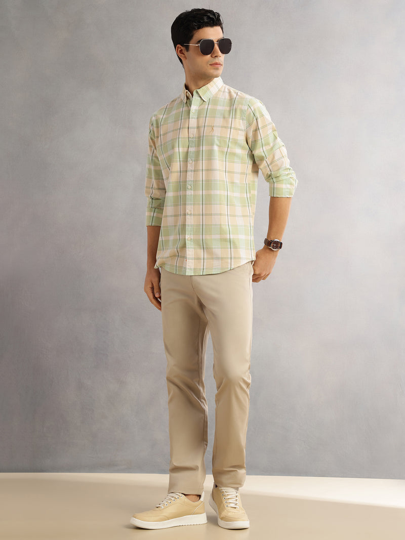 Thomas Scott Men Green Cricket Club Slim Fit Long Sleeves Button-Down Collar Grid Tattersall Checks Casual Shirt