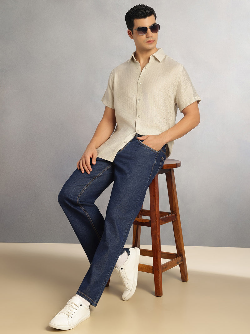 Thomas Scott Men Dark Blue Mid-Rise Baggy Fit No Fade Clean Look 100% Cotton Non Stretchable Jeans