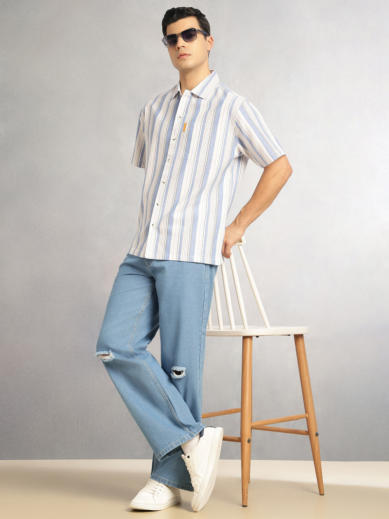 Thomas Scott Men Light Blue Mid-Rise Baggy Fit No Fade Highly Distressed 100% Cotton Non Stretchable Jeans