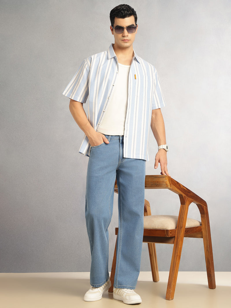 Thomas Scott Men Light Blue Mid-Rise Baggy Fit No Fade Clean Look 100% Cotton Non Stretchable Jeans