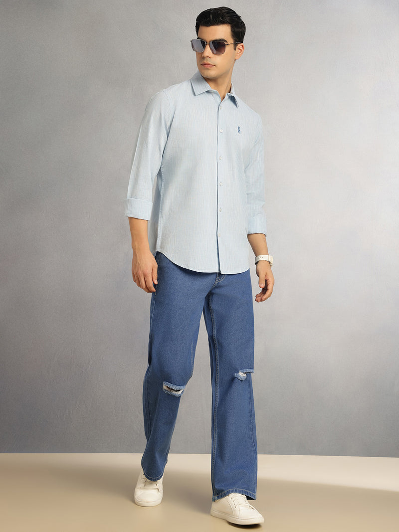 Thomas Scott Men Mid Blue Mid-Rise Baggy Fit No Fade Highly Distressed 100% Cotton Non Stretchable Jeans