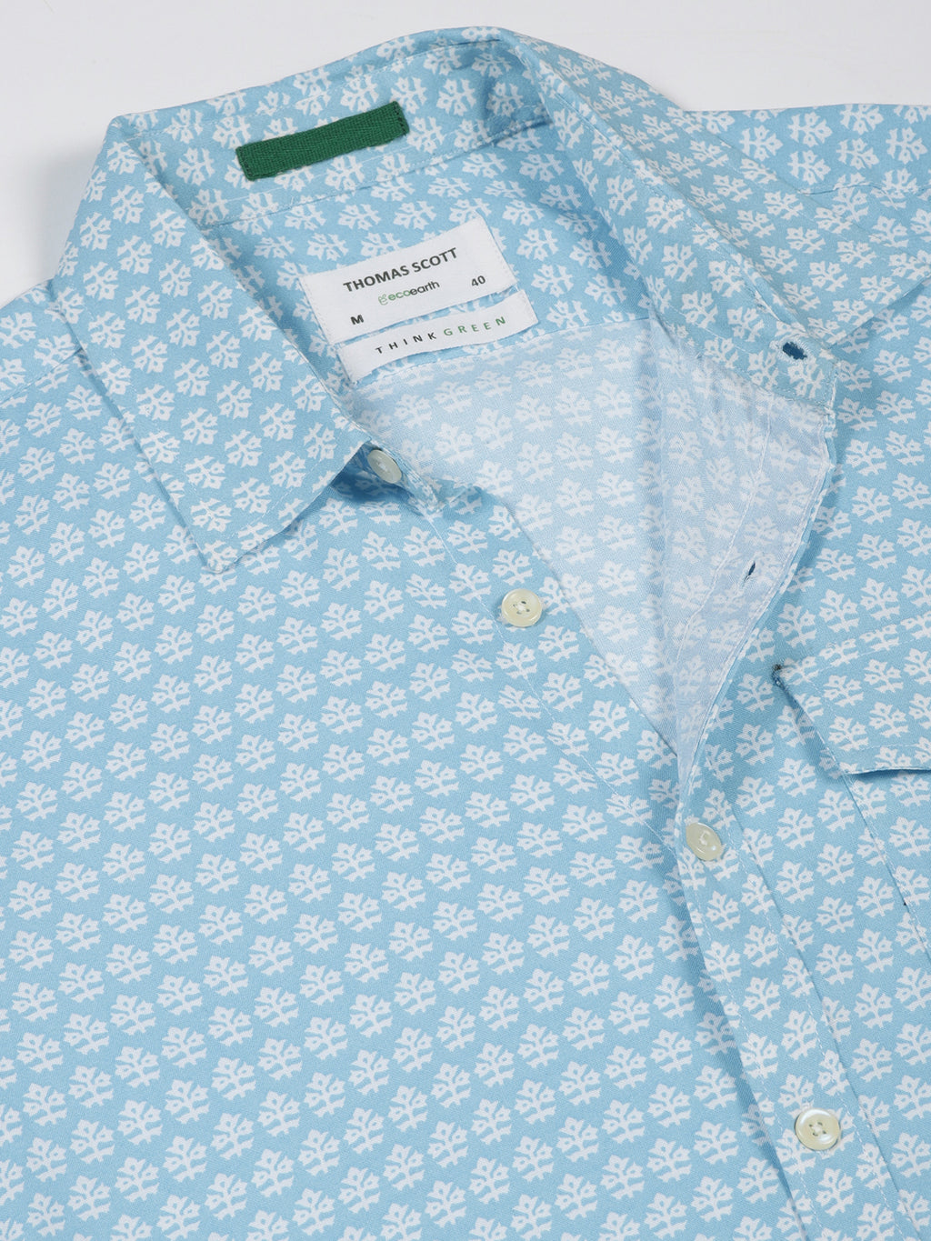 Thomas Scott Men Aqua Regular Fit Short Sleeves Spread Collar Floral Printed Casual Shirt