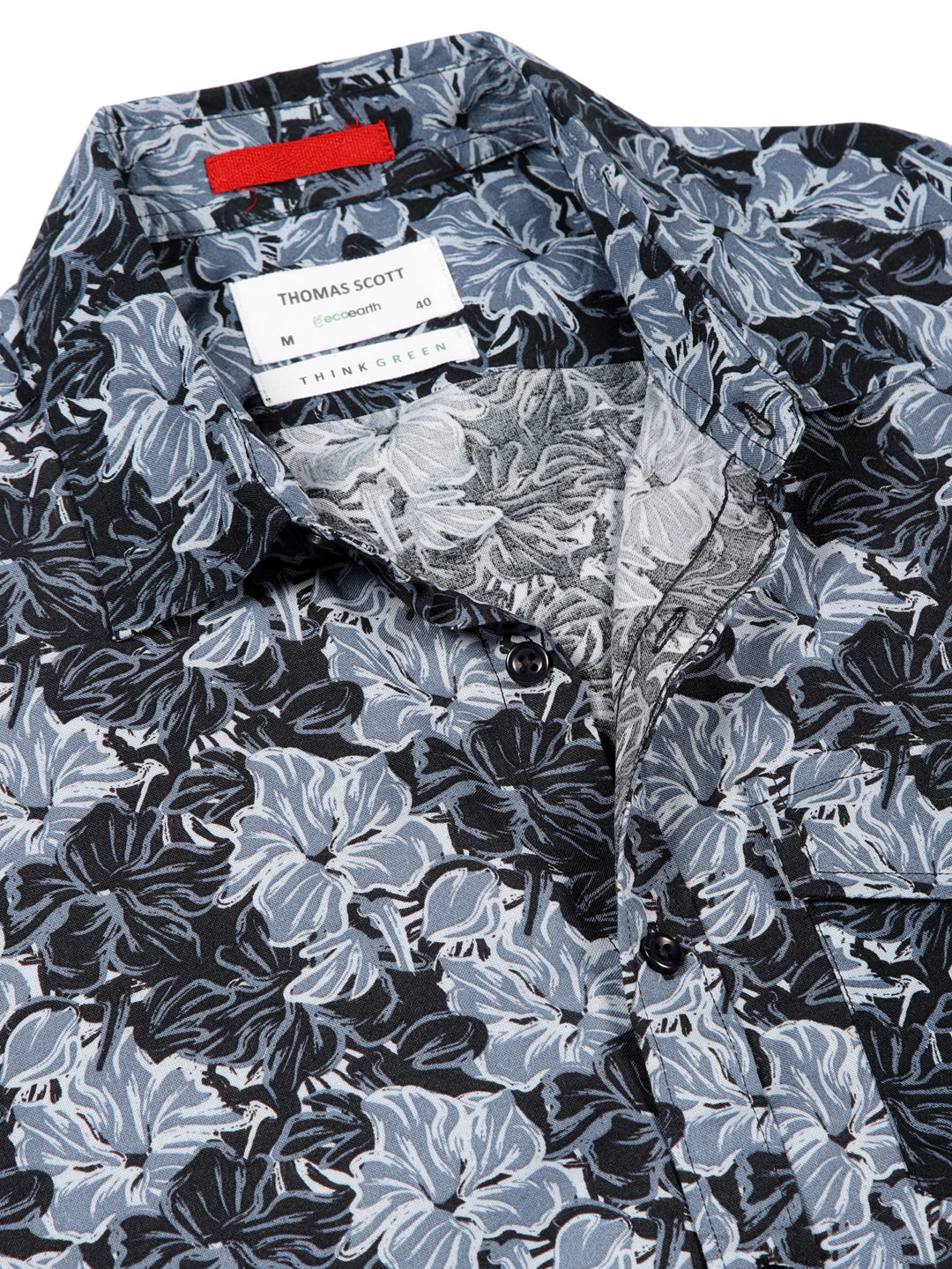 Thomas Scott Men Navy Blue Regular Fit Short Sleeves Spread Collar Floral Printed Casual Shirt