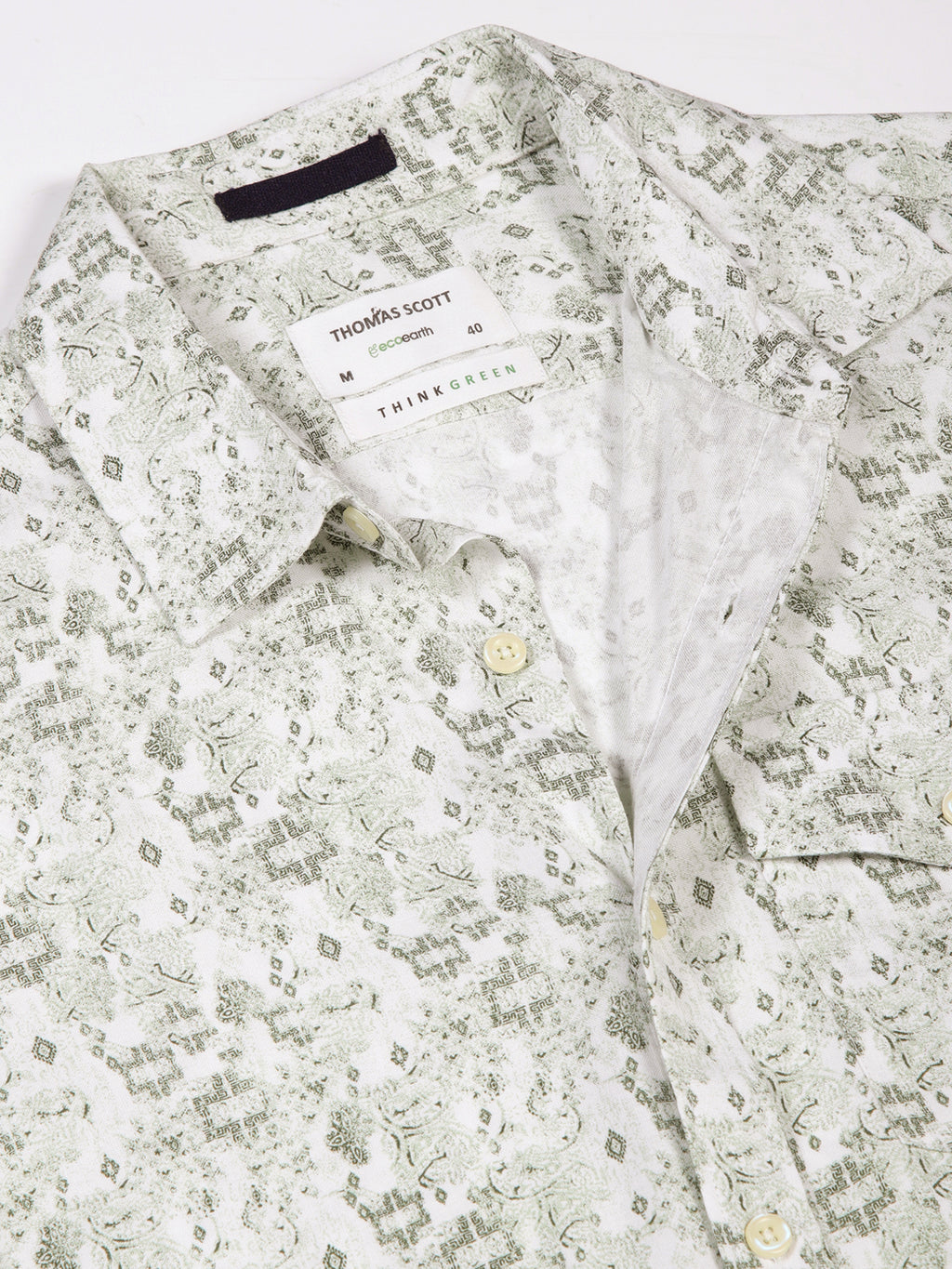 Thomas Scott Men Olive Regular Fit Short Sleeves Spread Collar Ethnic Motifs Printed Casual Shirt