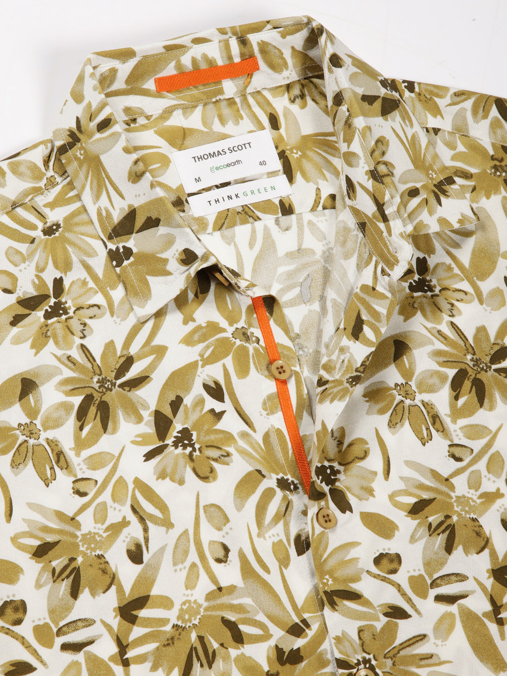 Thomas Scott Men Mustard Regular Fit Short Sleeves Spread Collar Tropical Printed Casual Shirt