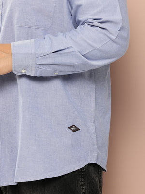 Dark Blue Plus Size Regular Fit Long Sleeves Button-Down Collar Solid 100% Cotton Casual Shirt For Men