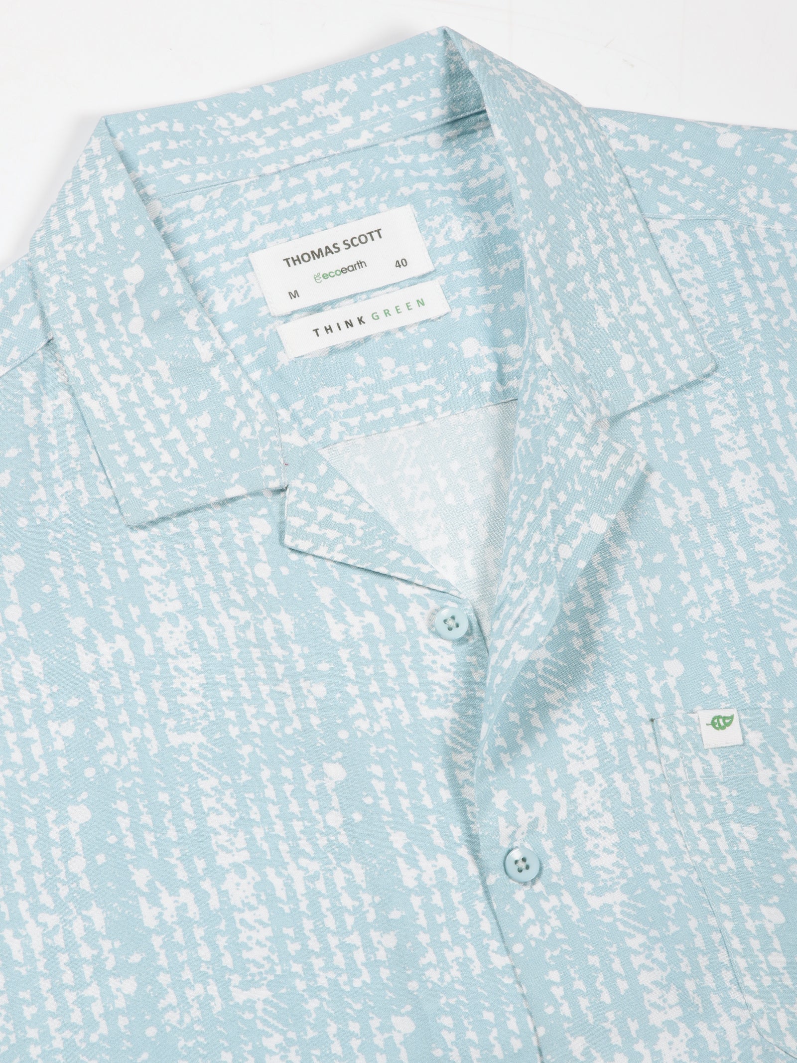 Thomas Scott Men Aqua Regular Fit Short Sleeves Cuban Collar Abstract Printed Casual Shirt