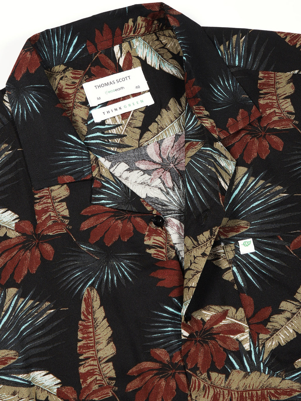 Thomas Scott Men Black Regular Fit Short Sleeves Cuban Collar Abstract Printed Casual Shirt