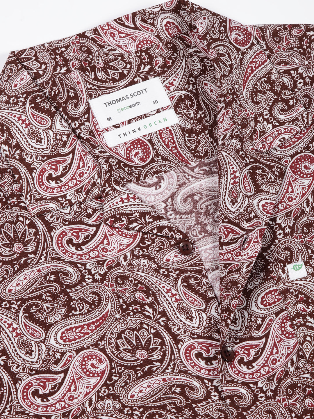 Thomas Scott Men Maroon Regular Fit Short Sleeves Cuban Collar Abstract Printed Casual Shirt