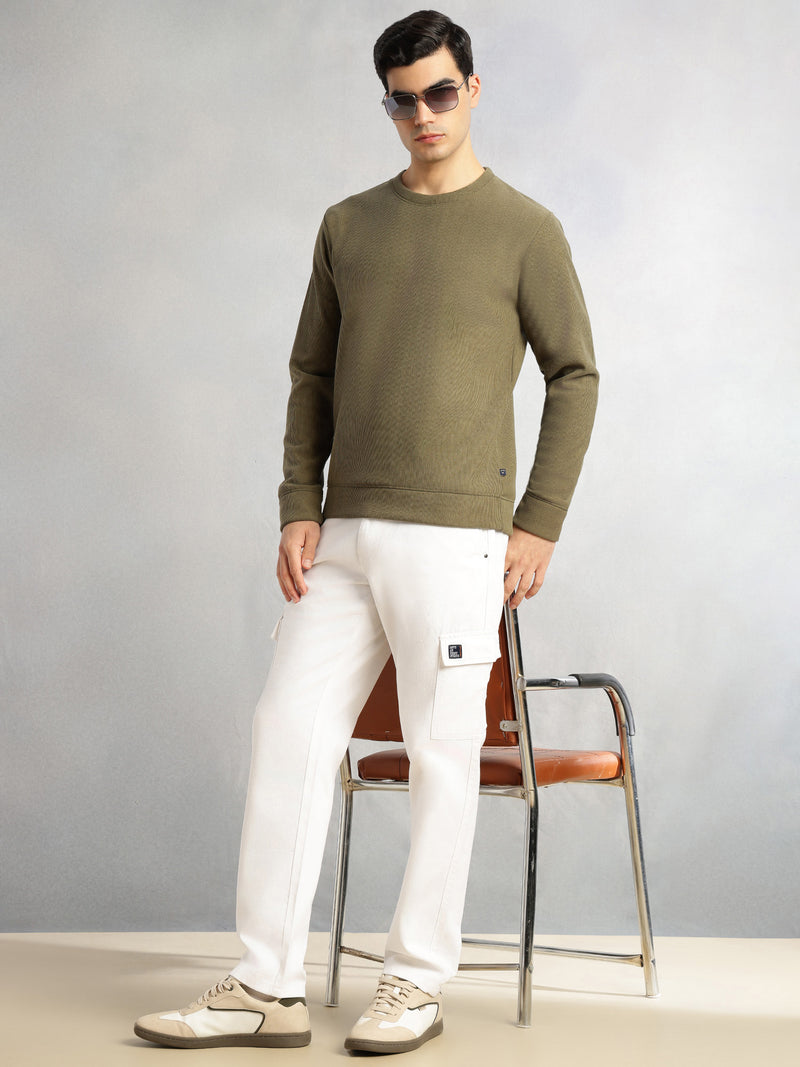 Thomas Scott Men White Cricket Club Collection Straight Fit Mid-Rise 100% Cotton Woven Cargo Trouser