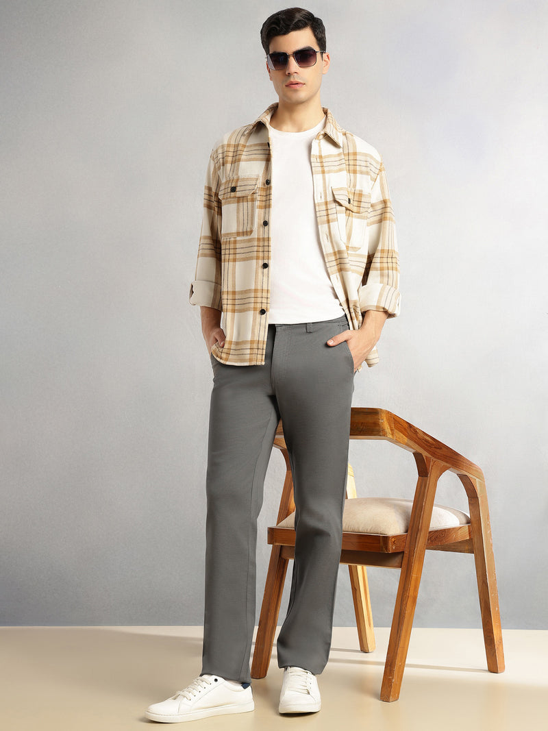 Thomas Scott Men Grey Cricket Club Collection Regular Fit Mid-Rise Solid Woven Trouser